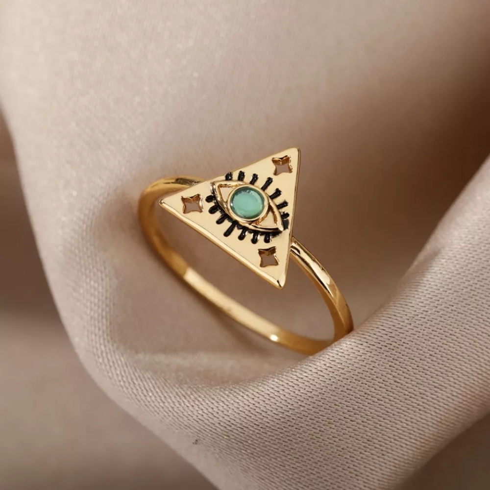 NEW Evil Eye 18k Gold Plated SS Moonstone Ring Sizes 6-8 - Picture 12 of 15